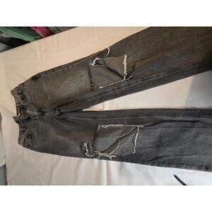 Women's Distressed Gray Casual Pants with Ripped Knees